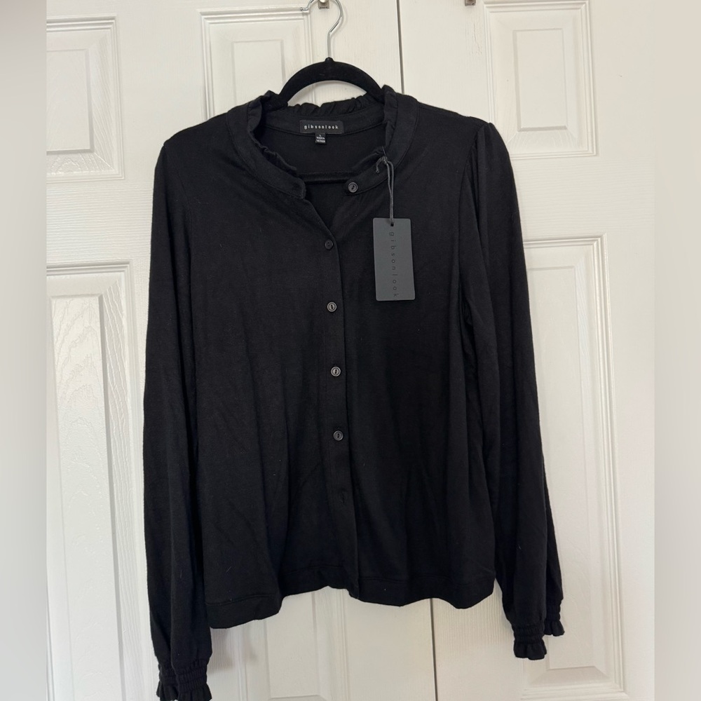 Gibson Feminine Mock Neck Luxe Cardigan